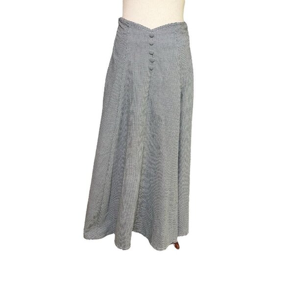 Houndstooth Maxi Skirt Small Black White Retro Button Front Cottagecore Academia - Picture 1 of 12